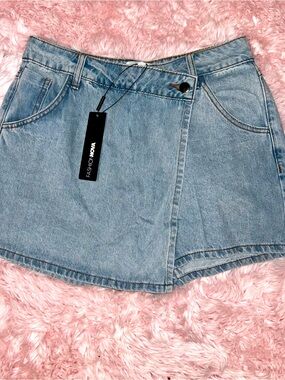 Fashion Nova Light Blue Denim Skort with Front Panel